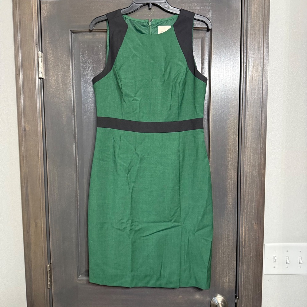 J.Crew Suiting Green Black Wool Colorblock Sheath‎ Dress Size 8 A8988 FA14